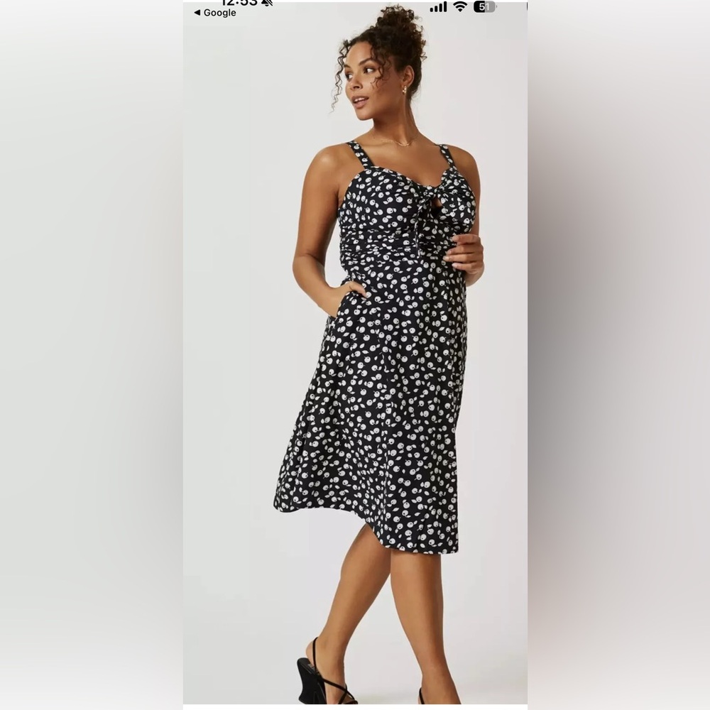 Anthropologie Maeve by Cecilia Pettersson Tie-front Midi Dress with Cherry Print